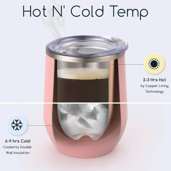 Maars Bev Steel Stemless Wine Glass Tumblers 12 oz Double Wall Vacuum Insulated - Picture 7 of 7